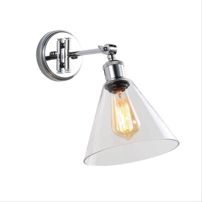 HEATH: Swing Arm Metal Wall Light with Tapered Clear Glass Shade( Available in Black, Chrome & Satin Brass)