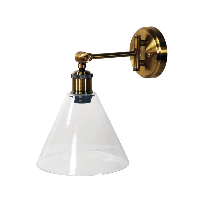 HEATH: Swing Arm Metal Wall Light with Tapered Clear Glass Shade( Available in Black & Satin Brass)
