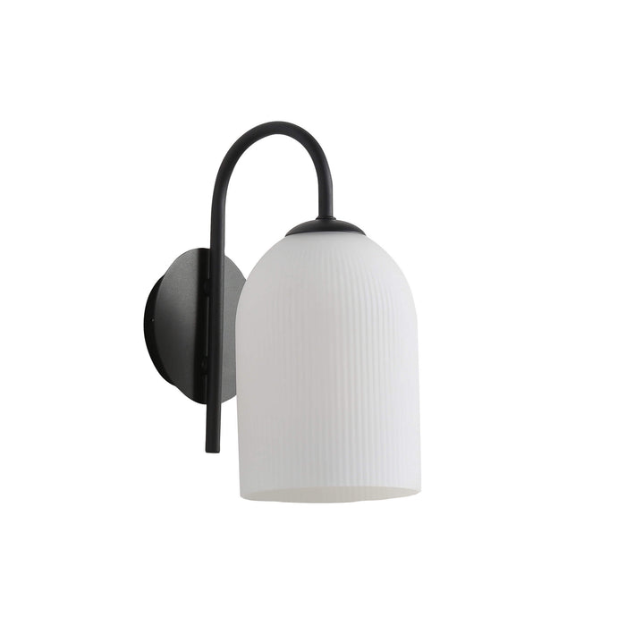 Oriel ARLEY: Wall Light with Ribbed Opal Matt Glass Shade (Available in Black, White & Satin Brass)