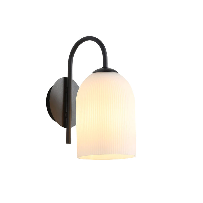 ARLEY: Wall Light with Ribbed Opal Matt Glass Shade (Available in Black, White & Satin Brass)