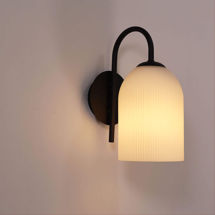 ARLEY: Wall Light with Ribbed Opal Matt Glass Shade (Available in Black, White & Satin Brass)