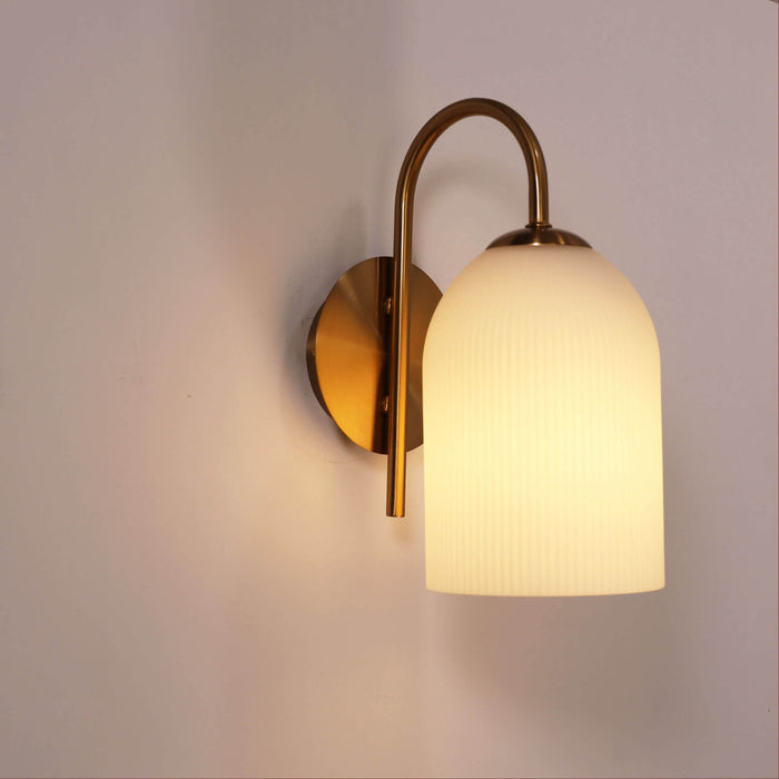 ARLEY: Wall Light with Ribbed Opal Matt Glass Shade (Available in Black, White & Satin Brass)