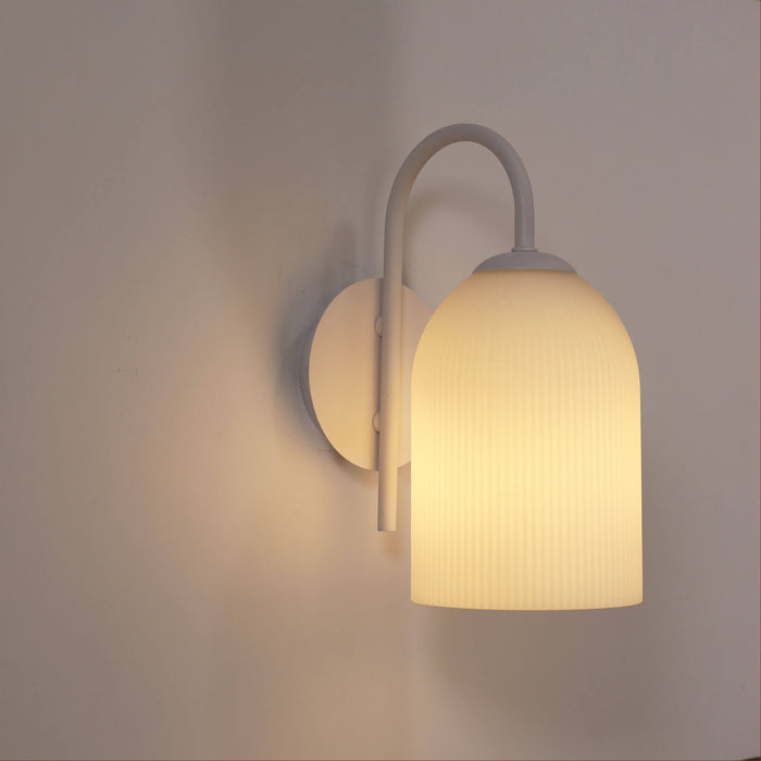 ARLEY: Wall Light with Ribbed Opal Matt Glass Shade (Available in Black, White & Satin Brass)