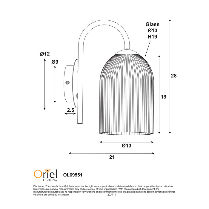 ARLEY: Wall Light with Ribbed Opal Matt Glass Shade (Available in Black, White & Satin Brass)