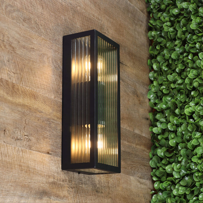 CHICAGO: Clear Ribbed Glass Decorative Up/Down Outdoor Wall Light