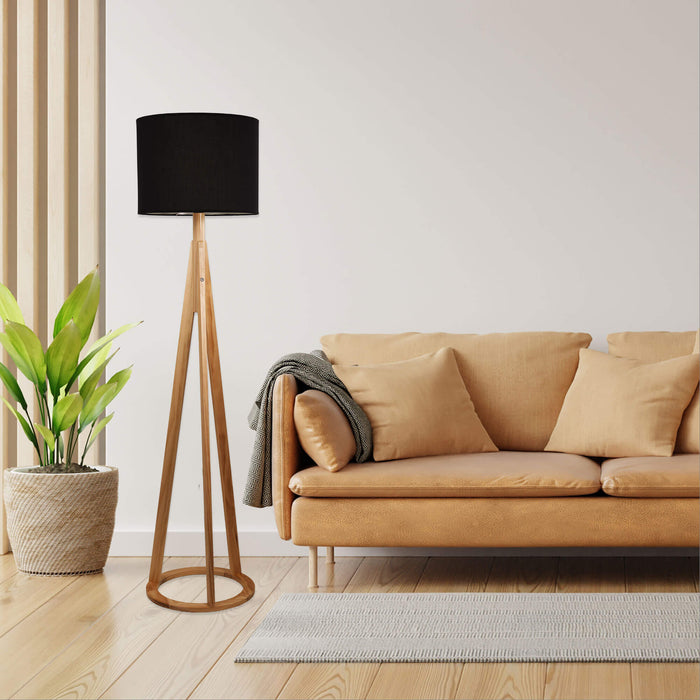 STABB: Scandi Wooden Tripod Floor Lamp with Drum Shade(Available in Black & White)