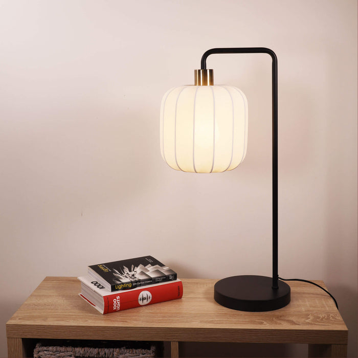 GRETA: Black Decorative Task Lamp with White Elastic Fabric Shade