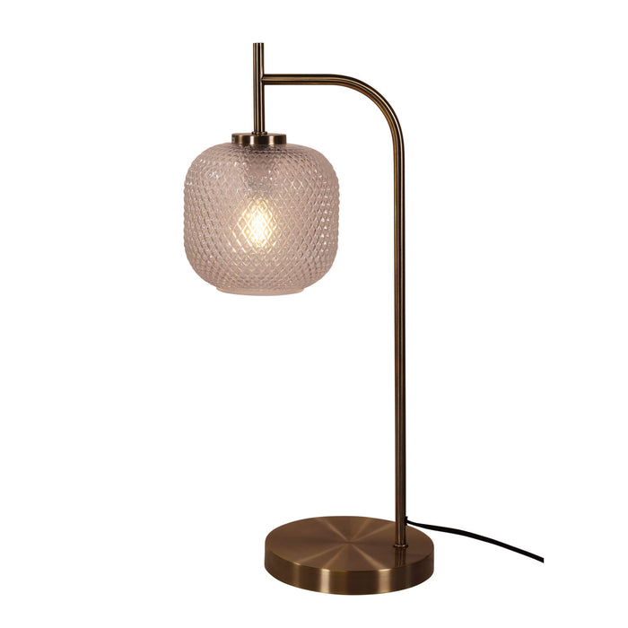 CROSS: Antique Brass Decorative Task Lamp with Diamond Pattern Glass Shade