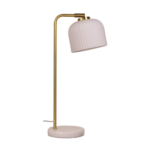 Oriel CHARLOTTE: Satin Brass Decorative Desk Lamp with Glass Shade