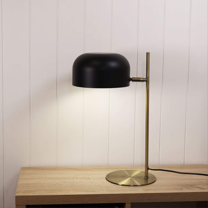 GEORGE: Antique Brass Mid-Century Desk Lamp with Matt Black Shade