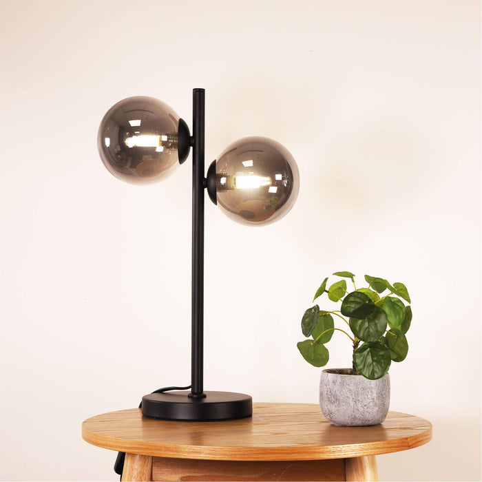 VALCROSS: Decorative Table Lamp with 2 Sphere Glass Diffuser (Available in Smoke Glass & Opal Matt Glass)