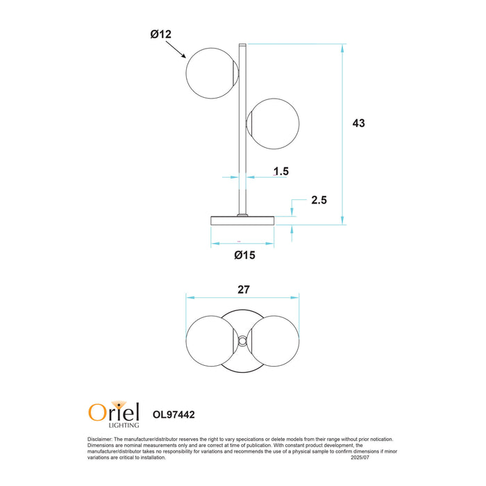 VALCROSS: Decorative Table Lamp with 2 Sphere Glass Diffuser (Available in Smoke Glass & Opal Matt Glass)