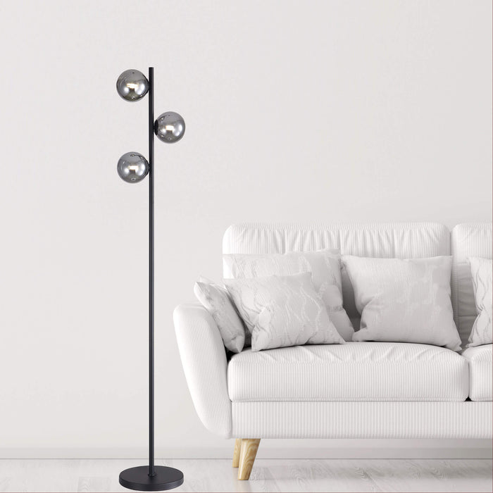 VALCROSS: Decorative Floor Lamp with 2 Sphere Glass Diffuser (Available in Smoke Glass & Opal Matt Glass)