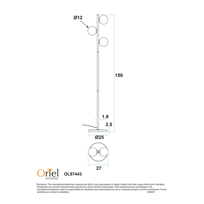 VALCROSS: Decorative Floor Lamp with 2 Sphere Glass Diffuser (Available in Smoke Glass & Opal Matt Glass)