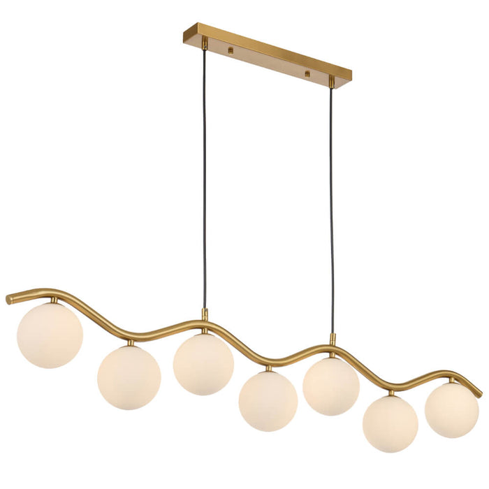 ORTON: 7 Light Modern Linear Pendant Light with Round Glass Shades (Available in Black & Antique Gold)