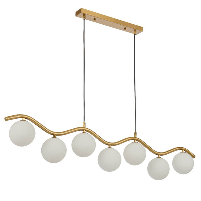 ORTON: 7 Light Modern Linear Pendant Light with Round Glass Shades (Available in Black & Antique Gold)