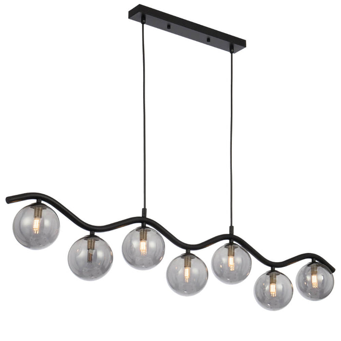 ORTON: 7 Light Modern Linear Pendant Light with Round Glass Shades (Available in Black & Antique Gold)