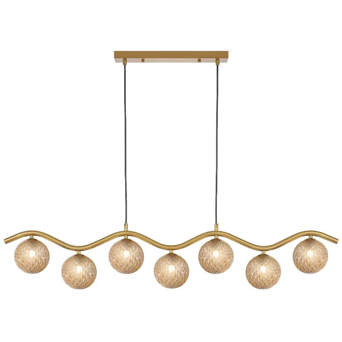 ORTON: 7 Light Modern Linear Pendant Light with Round Glass Shades (Available in Black & Antique Gold)