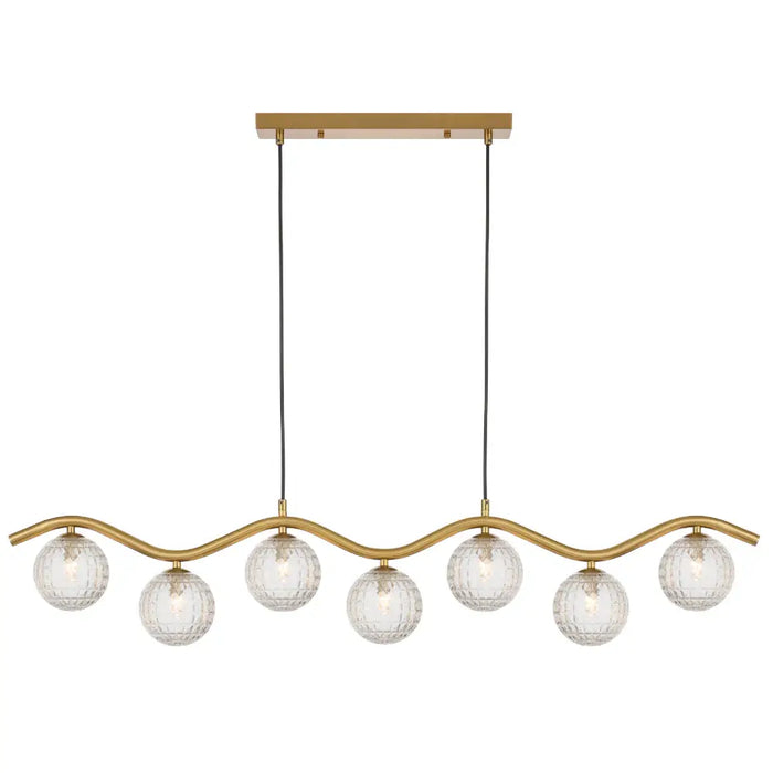 ORTON: 7 Light Modern Linear Pendant Light with Round Glass Shades (Available in Black & Antique Gold)