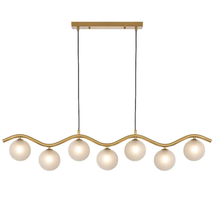 ORTON: 7 Light Modern Linear Pendant Light with Round Glass Shades (Available in Black & Antique Gold)