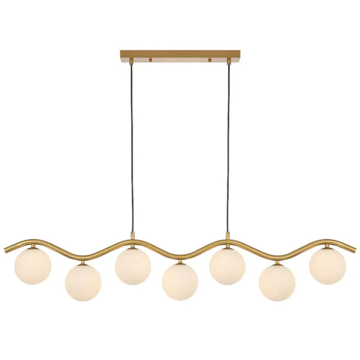 ORTON: 7 Light Modern Linear Pendant Light with Round Glass Shades (Available in Black & Antique Gold)