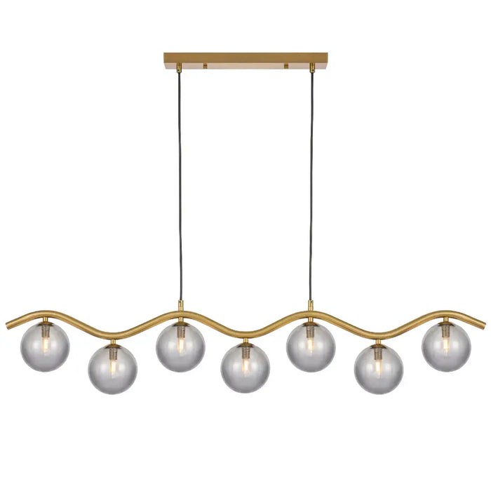 ORTON: 7 Light Modern Linear Pendant Light with Round Glass Shades (Available in Black & Antique Gold)