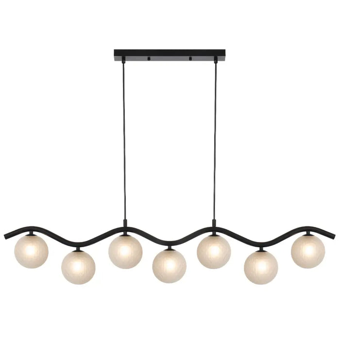 ORTON: 7 Light Modern Linear Pendant Light with Round Glass Shades (Available in Black & Antique Gold)