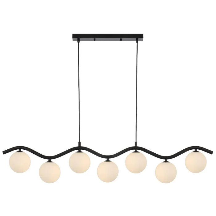 ORTON: 7 Light Modern Linear Pendant Light with Round Glass Shades (Available in Black & Antique Gold)