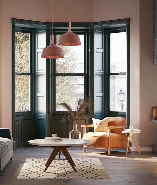 OXIDO: Rustic Brown with Travertine Highlight Angled Dome Interior Pendant Lights (Available in 270mm, 400mm & 550mm)