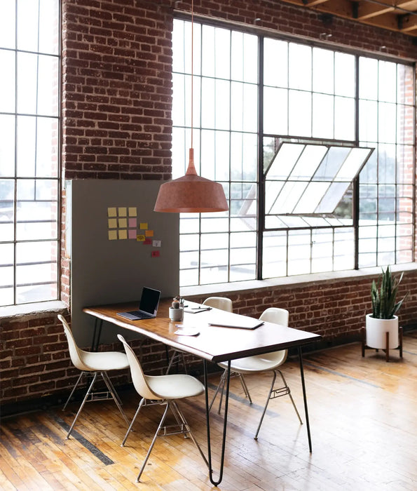 OXIDO: Rustic Brown with Travertine Highlight Angled Dome Interior Pendant Lights (Available in 270mm, 400mm & 550mm)