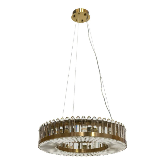 PALLADIO: Round Brushed Brass Crystal Pendant Light (Available in 9 Light & 12 Light)