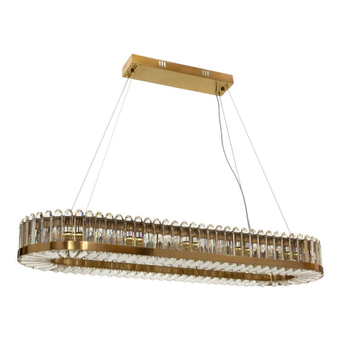 Fiorentino PALLADIO: 12 Light Oblong Brushed Brass Crystal Pendant Light