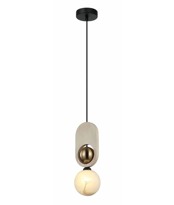 PALTA: Sandblasted Opal Diffuser with Brass & Wood Highlight Interior Pendant Lights (Available in Natural Wood & Red Wood)