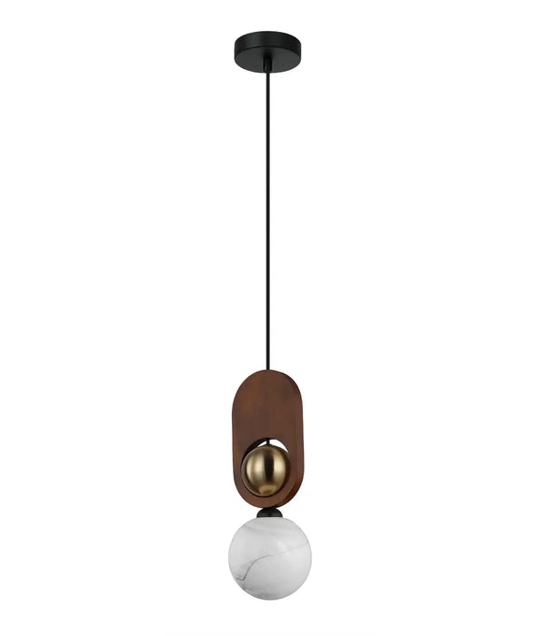 PALTA: Sandblasted Opal Diffuser with Brass & Wood Highlight Interior Pendant Lights (Available in Natural Wood & Red Wood)