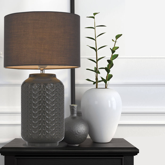 PASCAL: Grey Ceramic Table Lamp with Fabric Shade