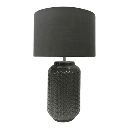 Telbix PASCAL: Grey Ceramic Table Lamp with Fabric Shade