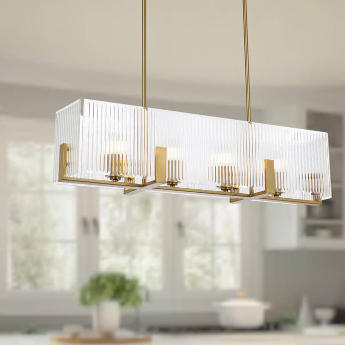 PELION: 4 Light Linear Pendant Light with Ribbed Glass Shade  (Available in Chrome & Antique Gold)