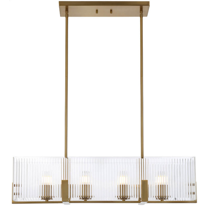 PELION: 4 Light Linear Pendant Light with Ribbed Glass Shade  (Available in Chrome & Antique Gold)