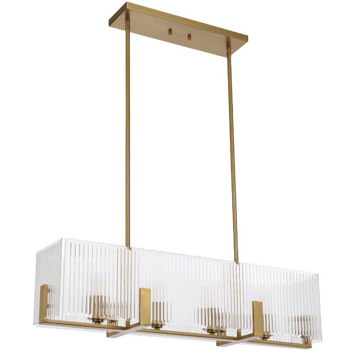 PELION: 4 Light Linear Pendant Light with Ribbed Glass Shade  (Available in Chrome & Antique Gold)