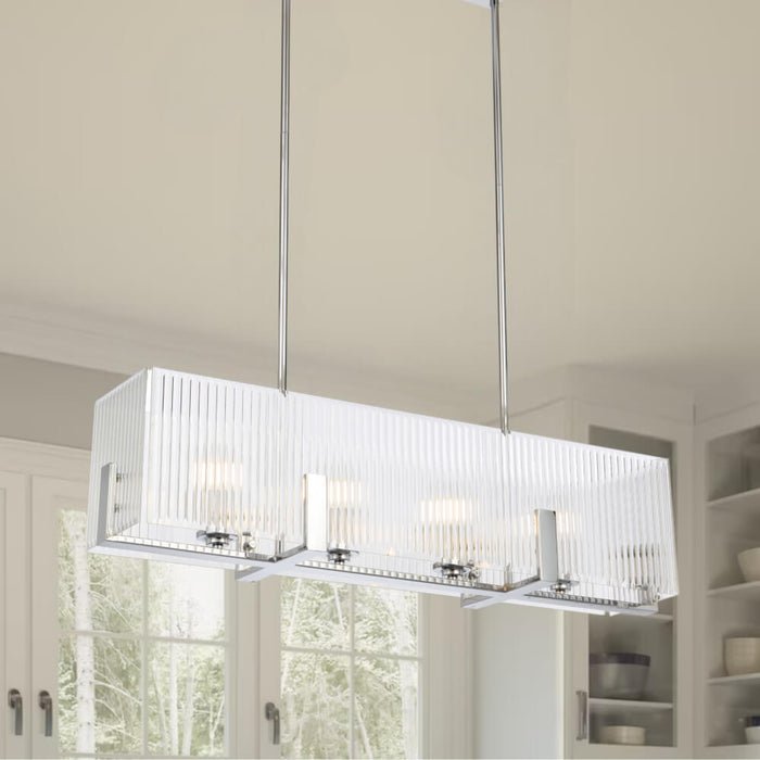 PELION: 4 Light Linear Pendant Light with Ribbed Glass Shade  (Available in Chrome & Antique Gold)