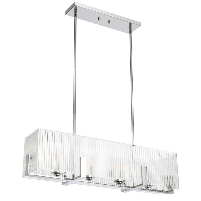 PELION: 4 Light Linear Pendant Light with Ribbed Glass Shade  (Available in Chrome & Antique Gold)