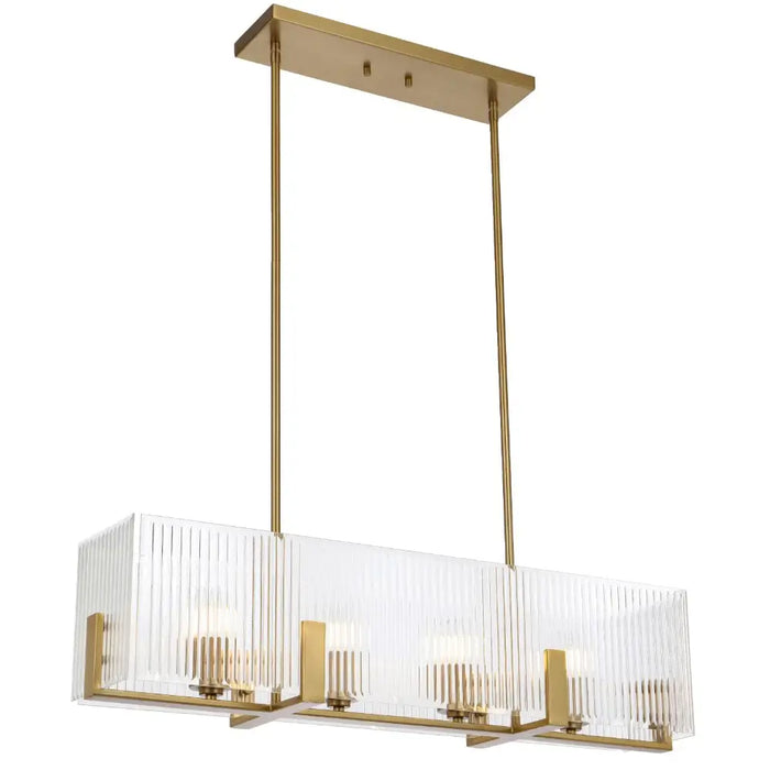 PELION: 4 Light Linear Pendant Light with Ribbed Glass Shade  (Available in Chrome & Antique Gold)