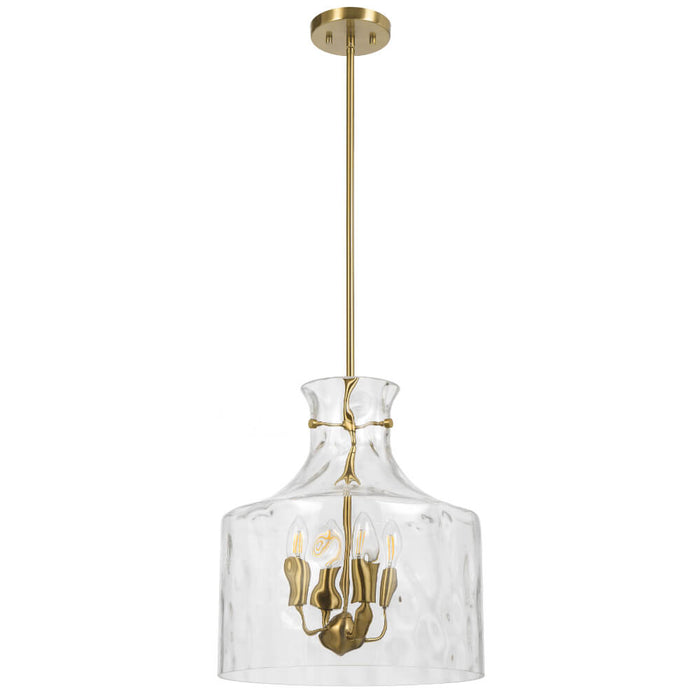 PERRON: Pendant Light with Textured Glass Shade (Available in Black, Antique Gold & Nickel, 1 Light & 4 Light)