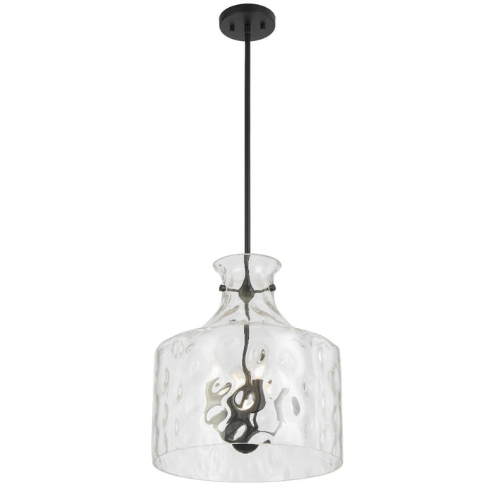 PERRON: Pendant Light with Textured Glass Shade (Available in Black, Antique Gold & Nickel, 1 Light & 4 Light)