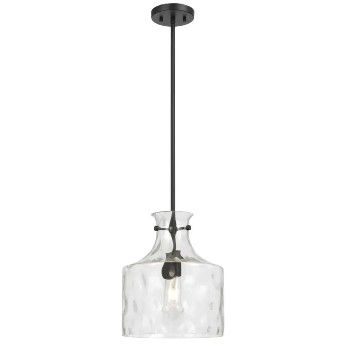 PERRON: Pendant Light with Textured Glass Shade (Available in Black, Antique Gold & Nickel, 1 Light & 4 Light)