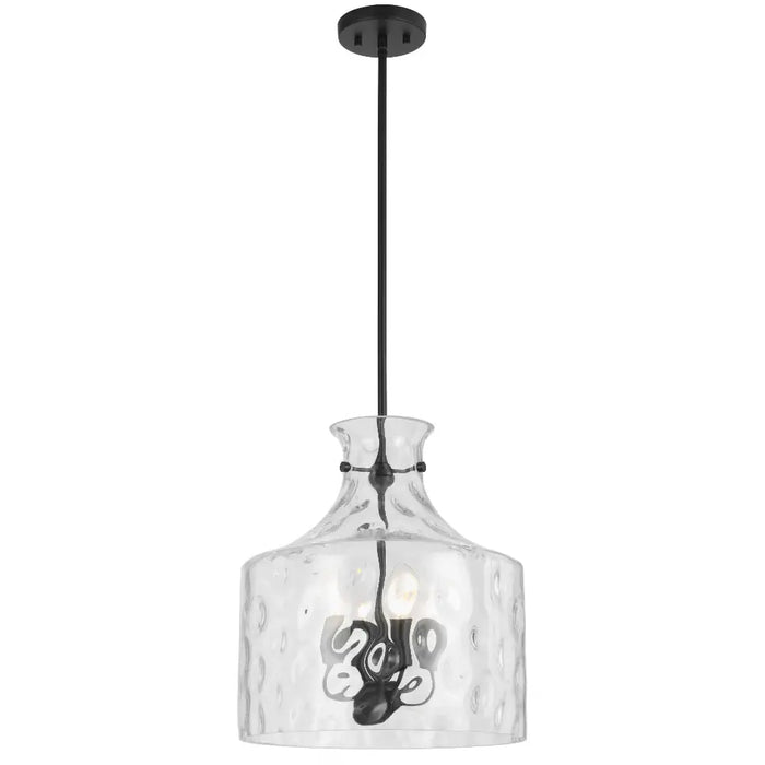 PERRON: Pendant Light with Textured Glass Shade (Available in Black, Antique Gold & Nickel, 1 Light & 4 Light)