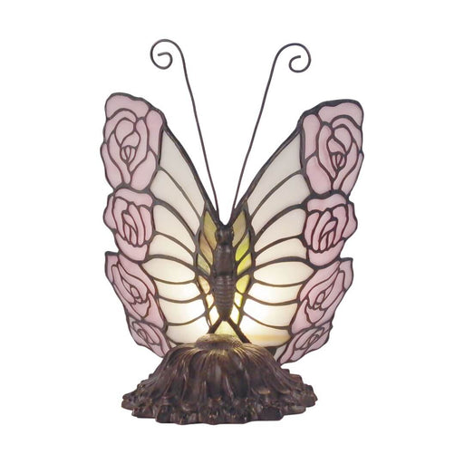 G&G Bros Pink Rose Butterfly Leadlight Table Lamp