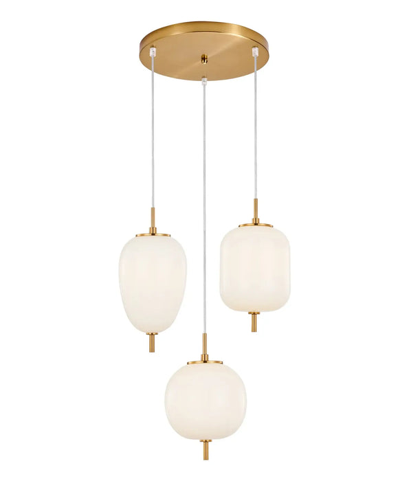 PINO: 3 Light Interior Pendant Light with Mirror Finish Glass Diffuser (avail in Brass & Black)