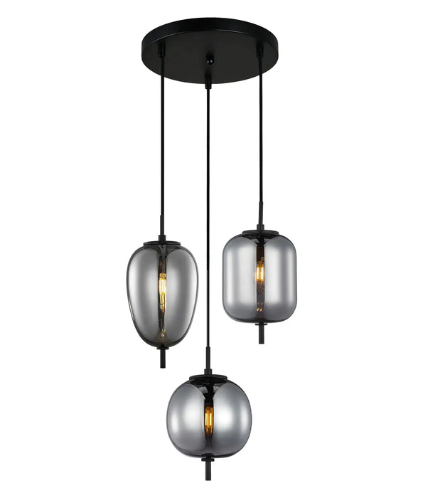 PINO: 3 Light Interior Pendant Light with Mirror Finish Glass Diffuser (avail in Brass & Black)