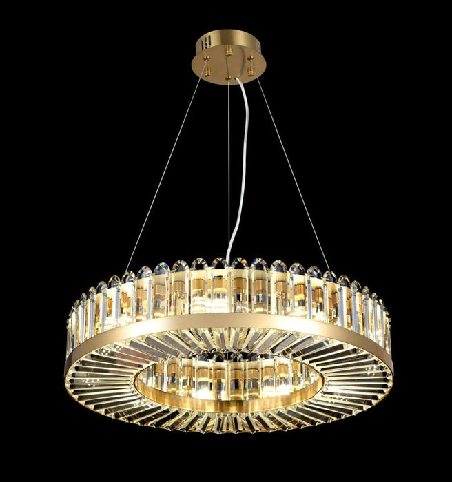 PALLADIO: Round Brushed Brass Crystal Pendant Light (Available in 9 Light & 12 Light)